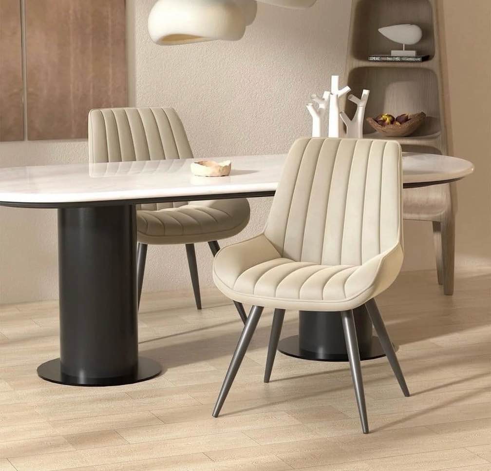 hawsaiy modern upholstered dining chairs set of 2, comfy kitchen side chairs with thick cushions & metal legs, beige