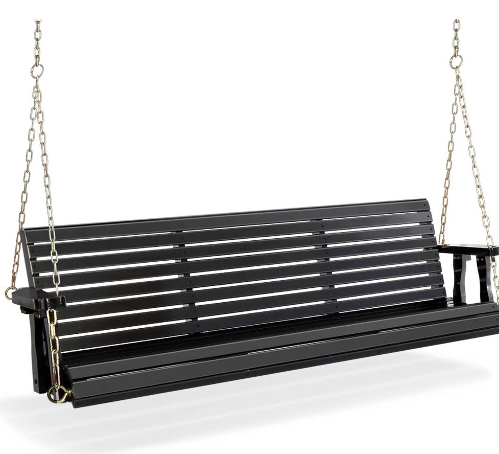 zimtown patio wooden porch swing swing chair bench heavy duty 880lbs with hanging chains for outdoors,5 ft, black