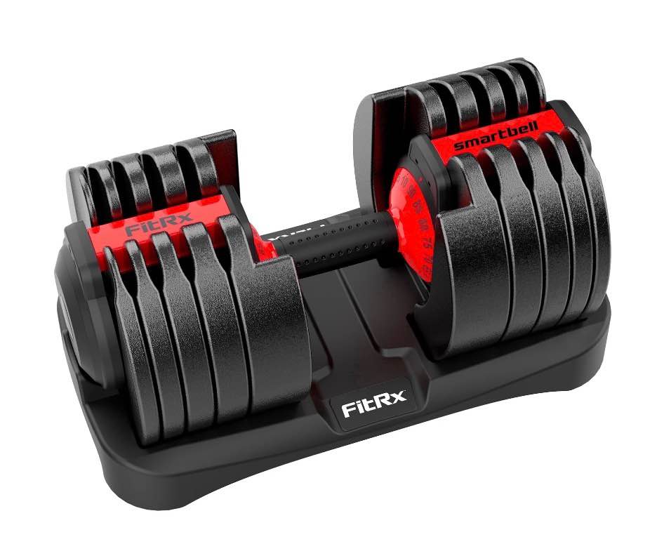 fitrx smartbell xl, 90lb adjustable dumbbell set with quick-select weights for home gym