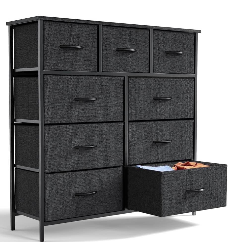 edx 9 drawer fabric dresser for bedroom, chest of drawer organizer storage cabinet for closet, entryway, black