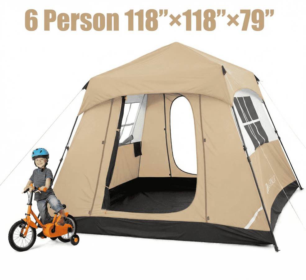 marnur 6-person instant cabin tent camping tent with carry bag instant setup outdoor hiking traveling beige