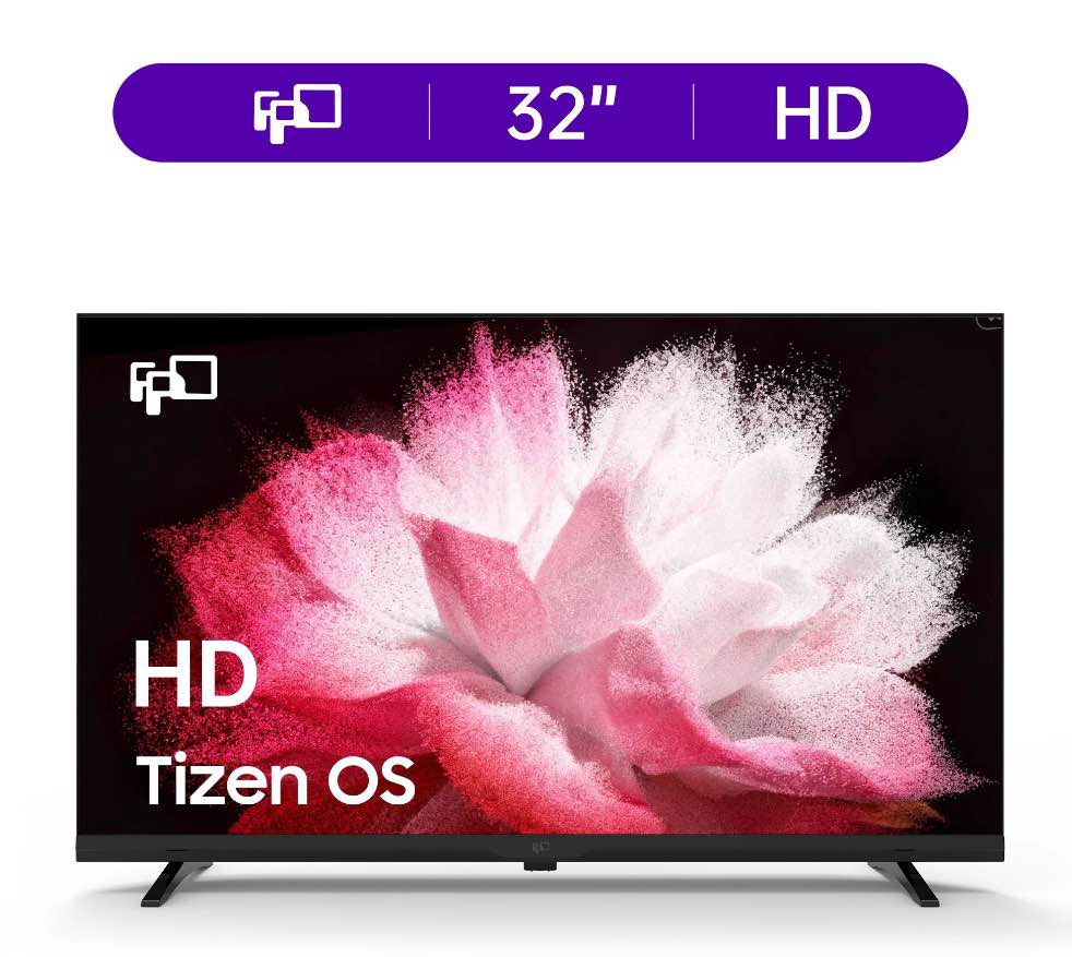 fpd 32-inch smart tv, 720p hd compatible with samsung tv plus, smartthings built in gaming hub, dolby audio, hdr10, voice control, flat television with miracast