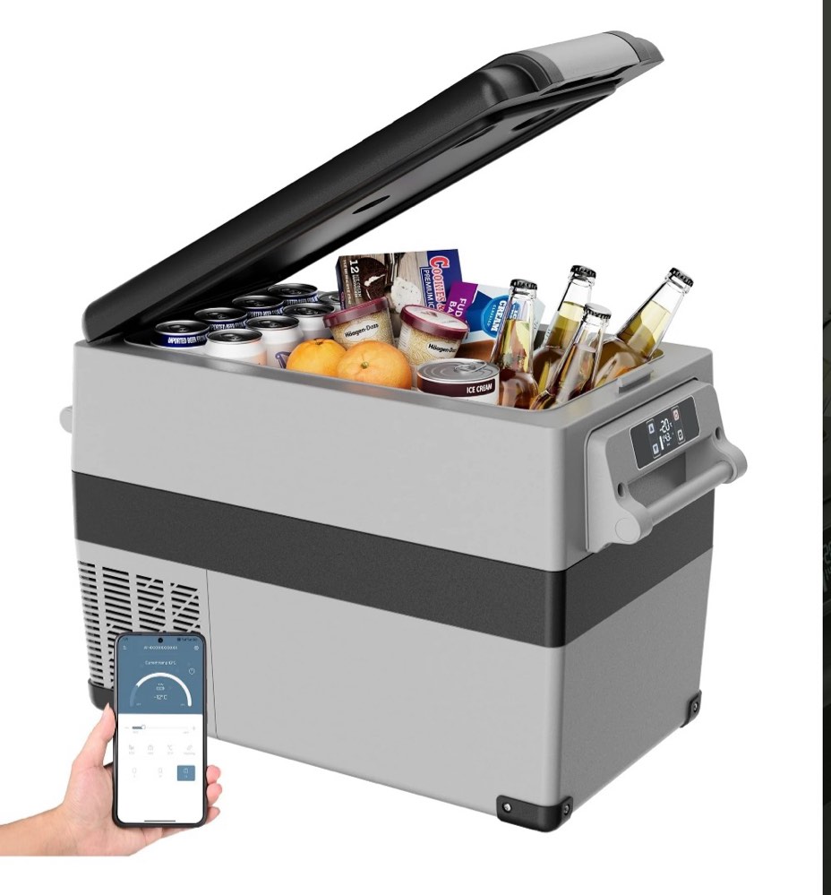 simzlife 12v electric car refrigerator 48qt rv freezer fridge dc & ac - home travel camping outdoor - gray