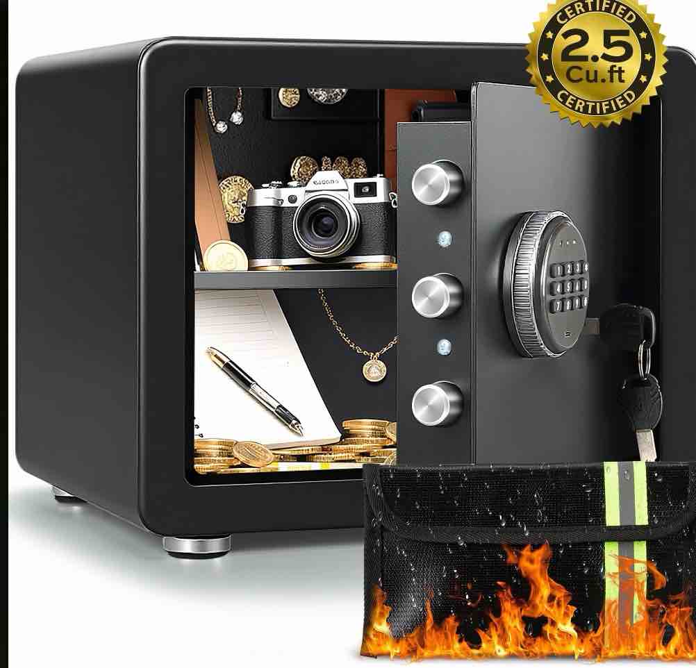 locksworth 2.5 cuft large safe box with digital keypad,1 shelf, fireproof & waterproof bag for home office hotel cash jewelry