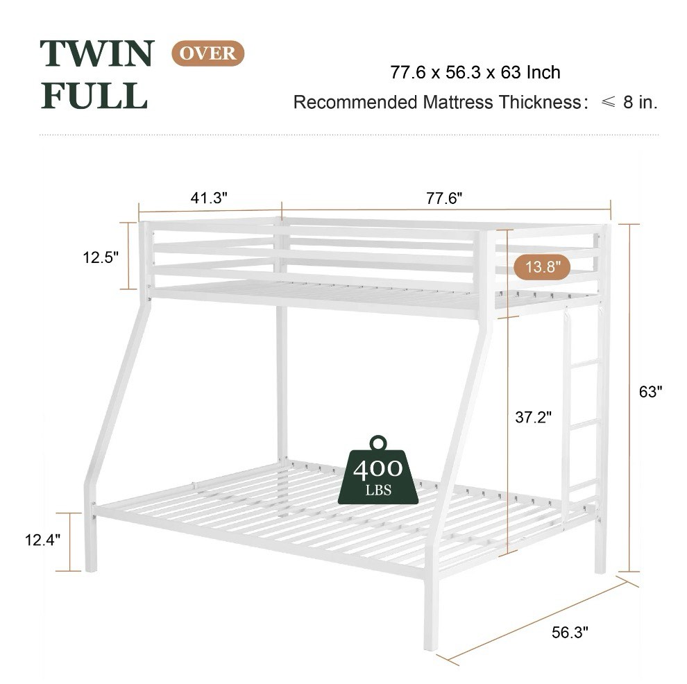 Condition photo showing Good Condition for amolife twin over full size metal bunk bed with removable ladder full-length guardrail white