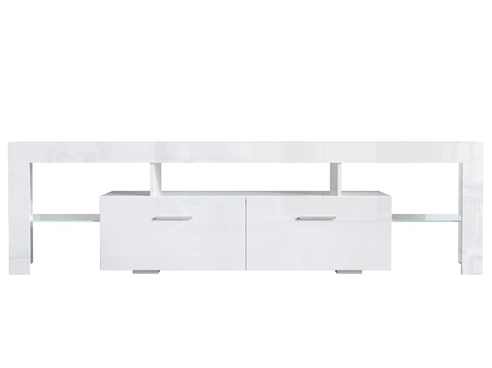 Condition photo showing New/Like New for paproos tv stand for tvs up to 80", high gloss tv cabinet with led light, modern tv console table with storage drawers, media television stand entertainment center, white