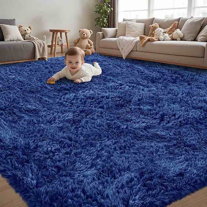 sonive 8×10 feet fluffy shaggy area rug, washable rug modern soft large neutral non-slip for bedroom dining living room, dark grey