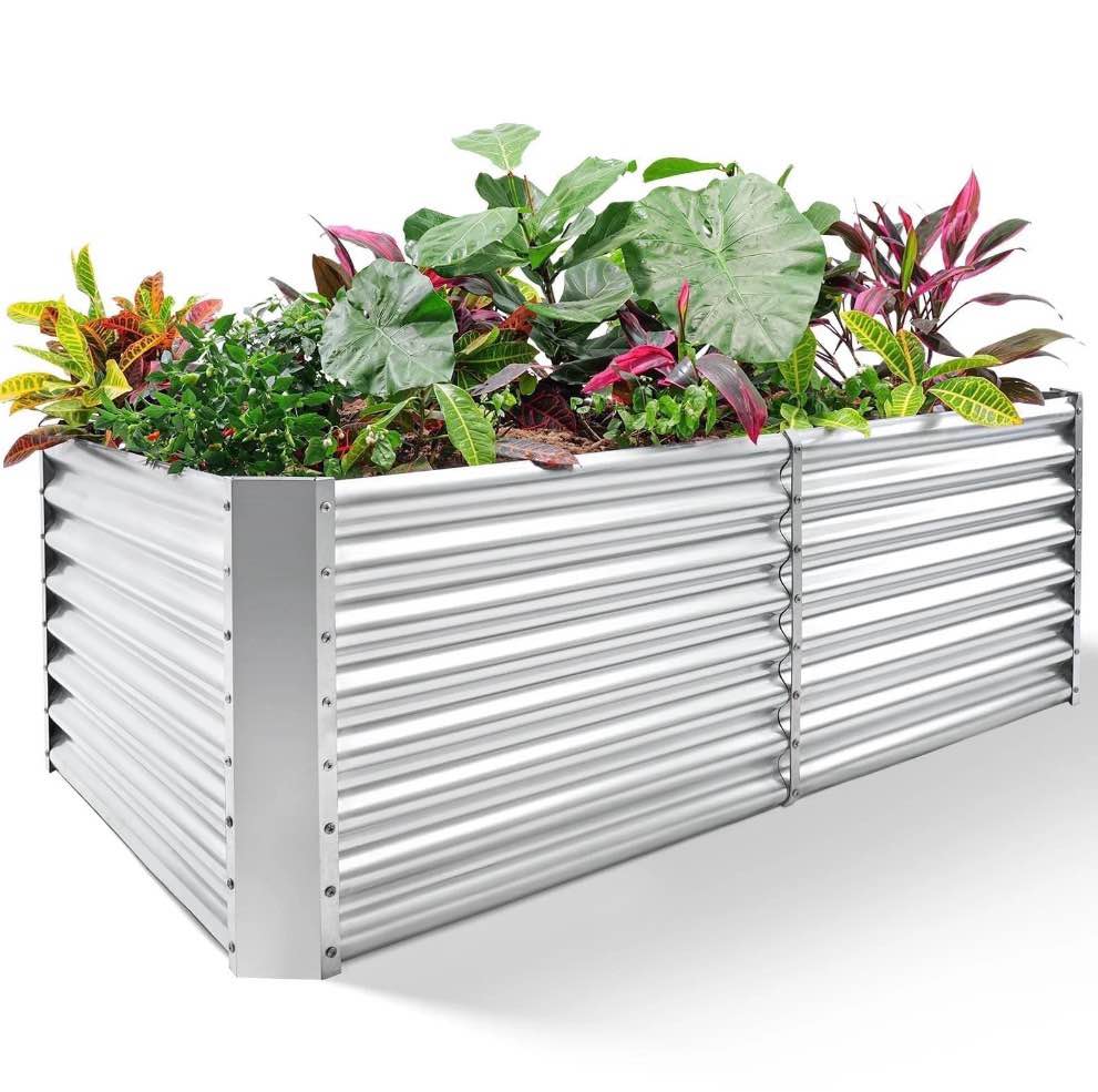 Condition photo showing New/Like New for land guard 8x4x2ft raised rectangle garden beds outdoor galvanized metal planter box for vegetables starlight silver