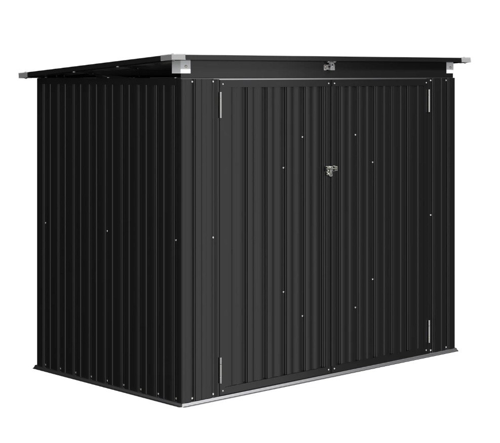 Condition photo showing New/Like New for clouddwell 3 x 6 ft trash can storage 79 cu ft, storage shed outdoor metal garbage can shed with lockable doors and easy lift hinges, black