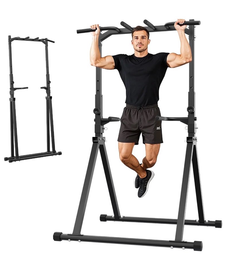 primy 350lbs foldable pull up station, pull up bar for home gym workout, free-standing dip station power tower strength training fitness equipment