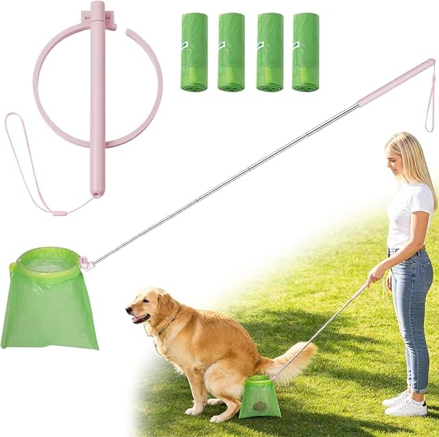 dog pooper scooper, 39" extendable pooper scooper long handle with bag attachment(120pcs), portable poop scoop for small medium large dogs, no touch avoid bending over, suit for yard, park, wild,city