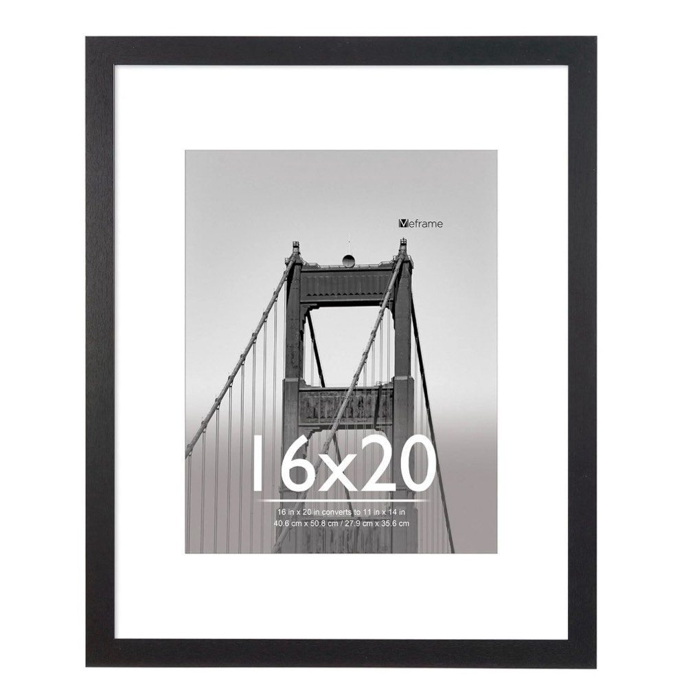 meframe 16x20 wooden picture frame matted to 11x14 wall poster frame black