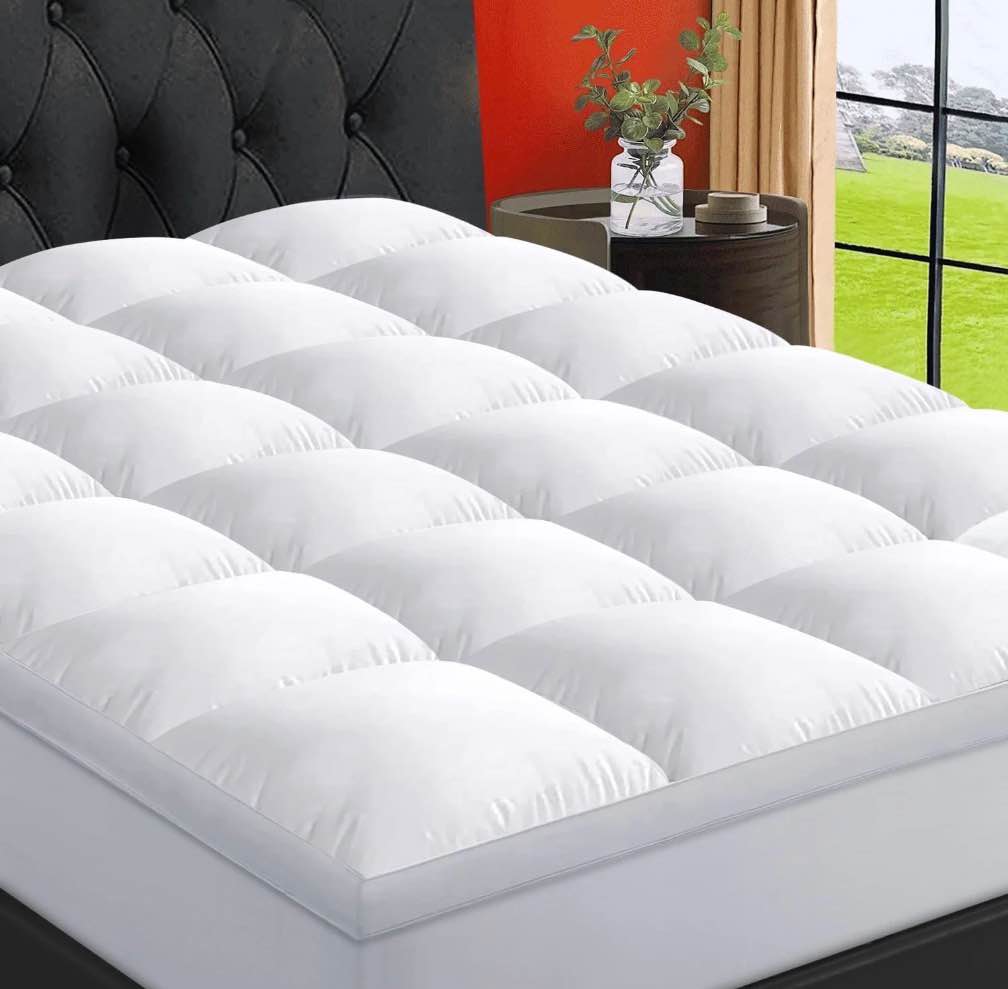 emonia 100% 400tc mattress topper full for back pain, 900gsm mattress pad pillow top, quilted fitted mattress protector cover with 8-21" deep elastic pocket, soft comfort breathable (white, full )