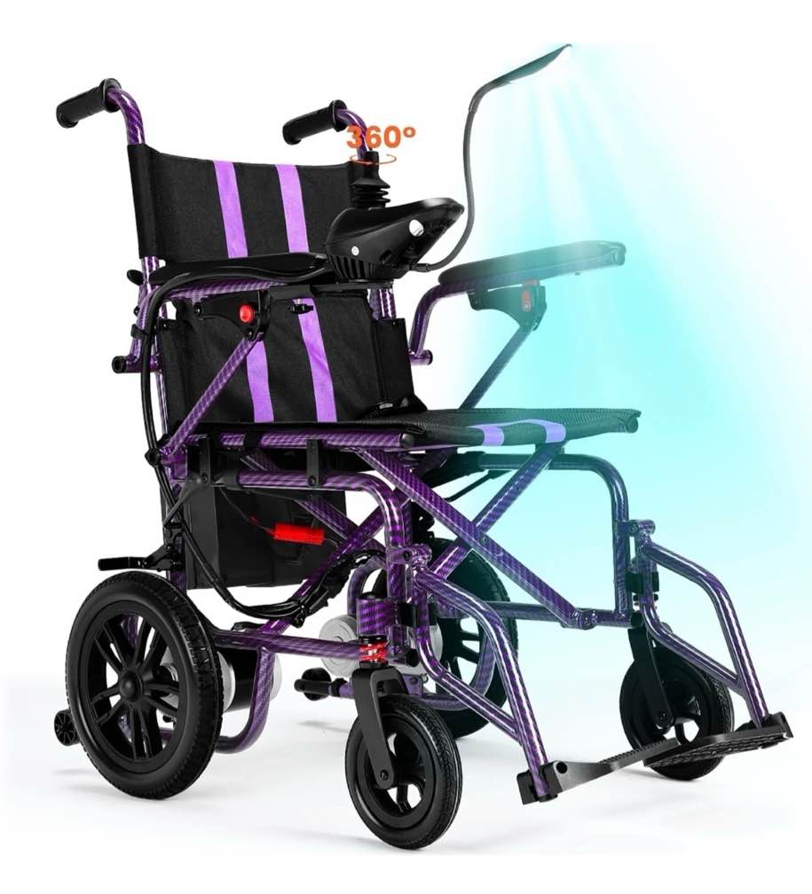 arshin electric wheelchair lightweight foldable,20+ miles electric wheelchairs for adults,360°joystick motorized wheelchair,286+ lbs capacity,purple