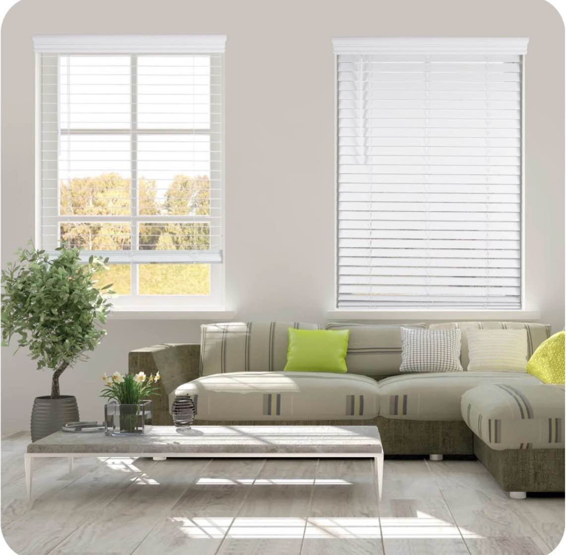 arlo blinds faux wood blind with crown valance - 22 1/2 w x 36 h white cordless 2 slat horizontal blind - for kitchen bedroom living room doors