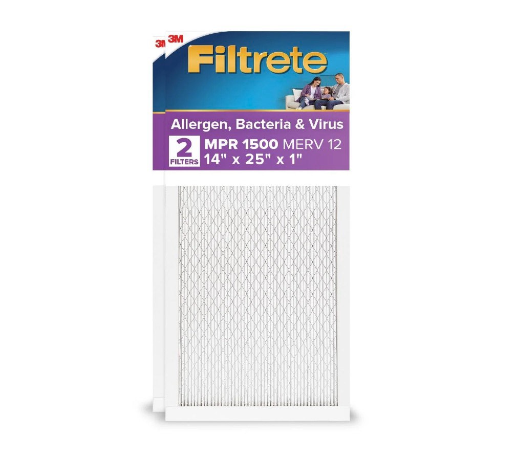 filtrete 14x25x1 hvac furnace air filter mpr 1500 merv 12 allergen bacteria and virus 2 filters