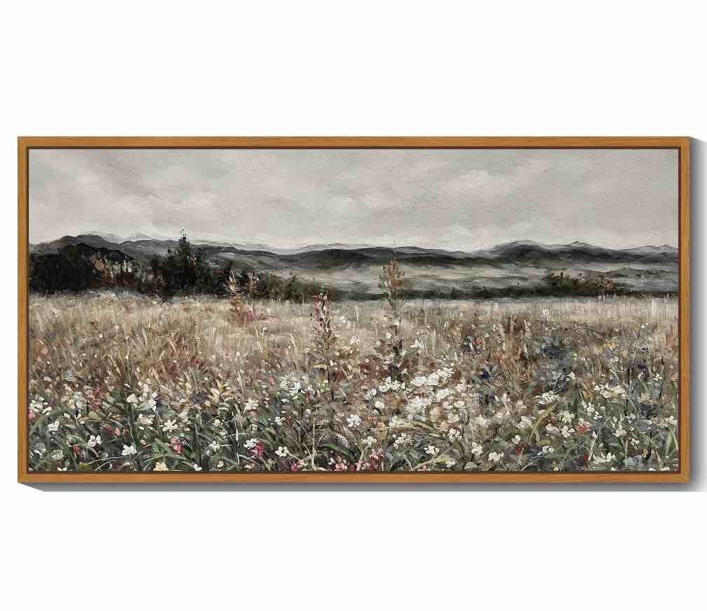 drsoum 20x40in natural framed vintage landscape large canvas wall art prairie in full bloom classic wall prints modern farmhouse dining rooms bedroom living rooms decor