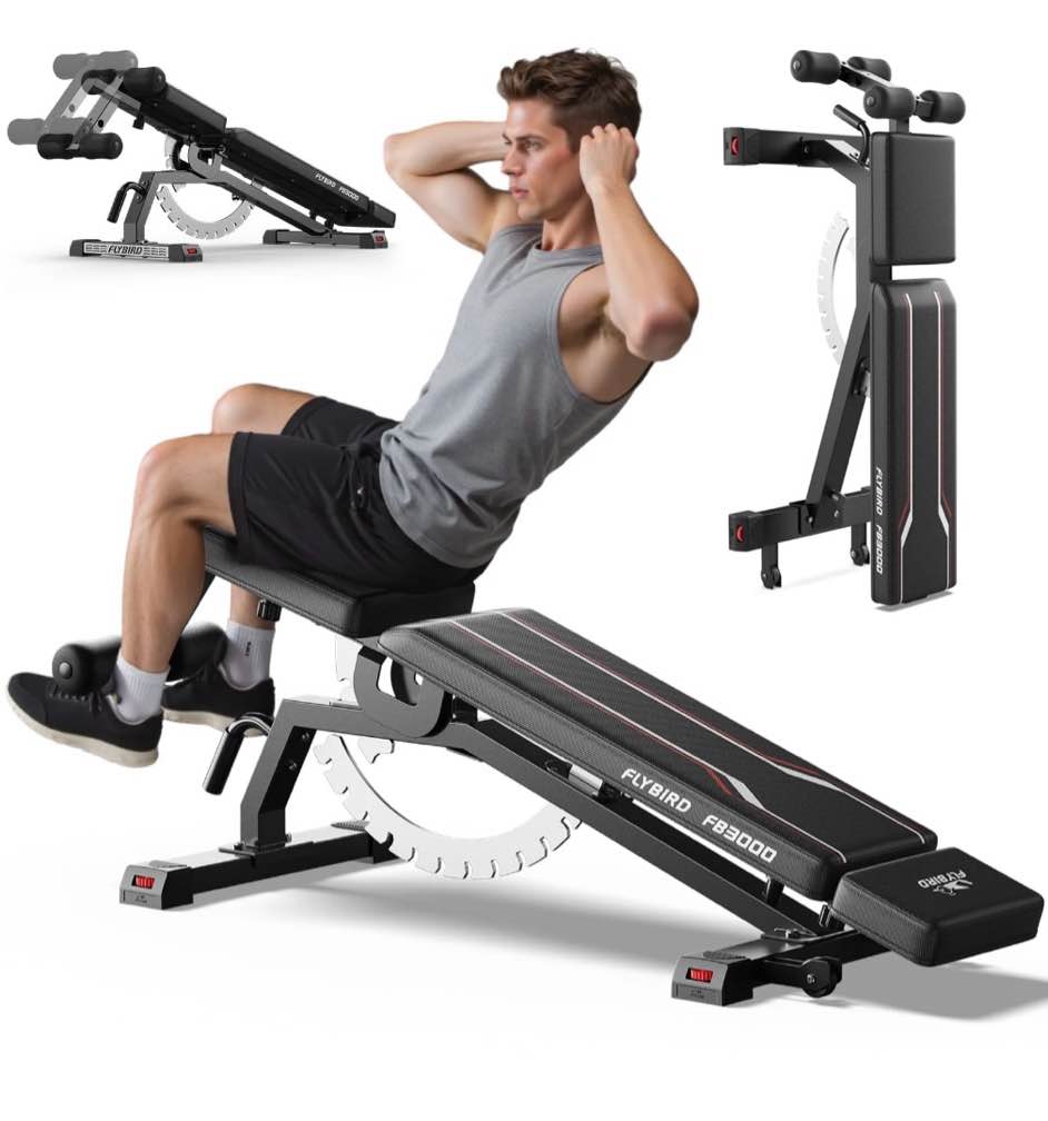FLYBIRD Adjustable Weight Bench, 1200LBS Foldable Strength Training Bench for Home Gym & Storage