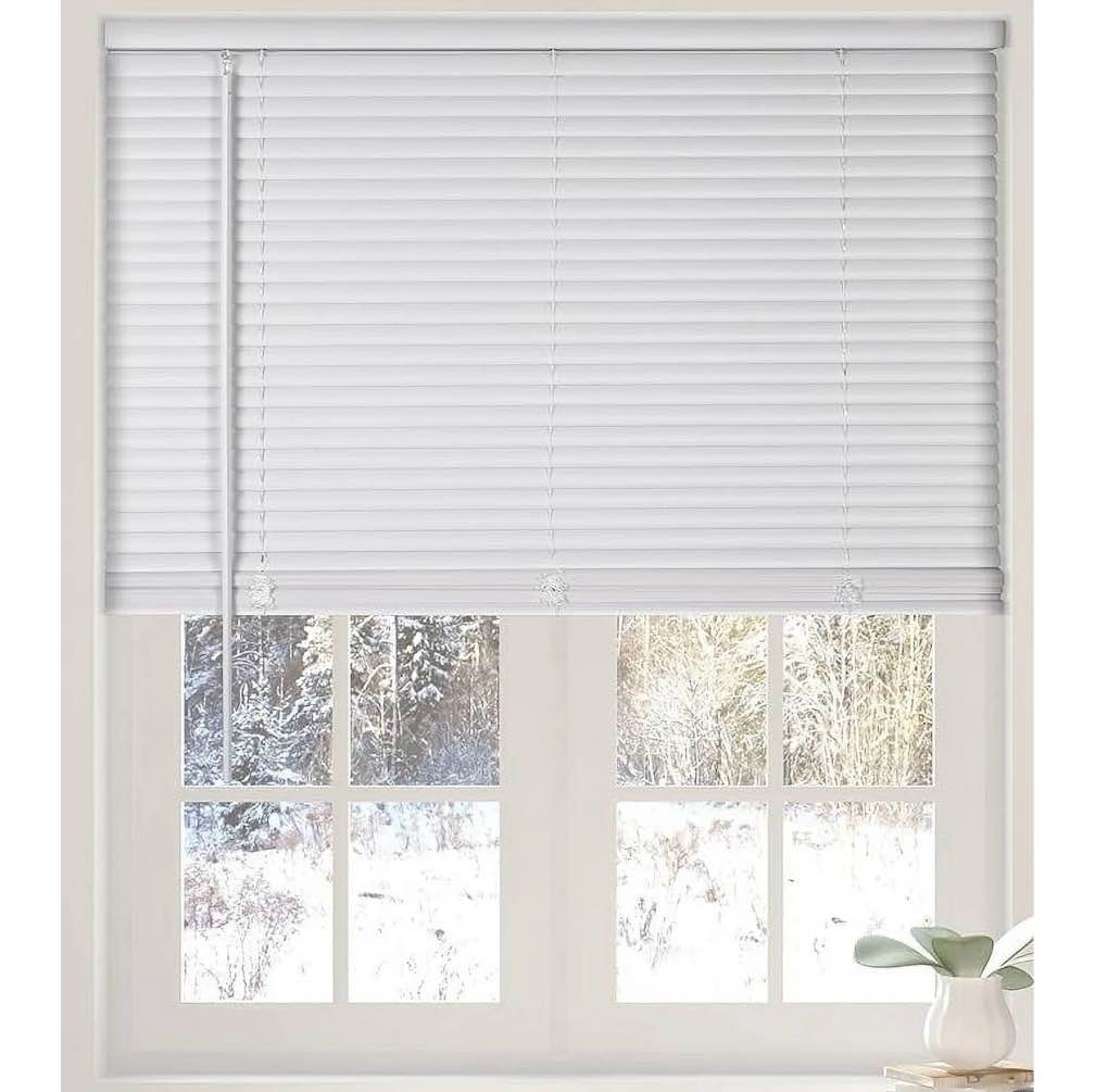 Calyx Interiors Cordless White 1” Light Filtering Mini Blinds 33.5 W x 60 H Window Blinds for Home  Vinyl horizontal blinds for indoor windows