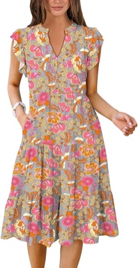 ANRABESS Womens Summer Dress Ruffle Sleeve V Neck Midi Dresses Fashion Casual Fit Flowy Tiered Boho Beach Vacation Sundress XL 