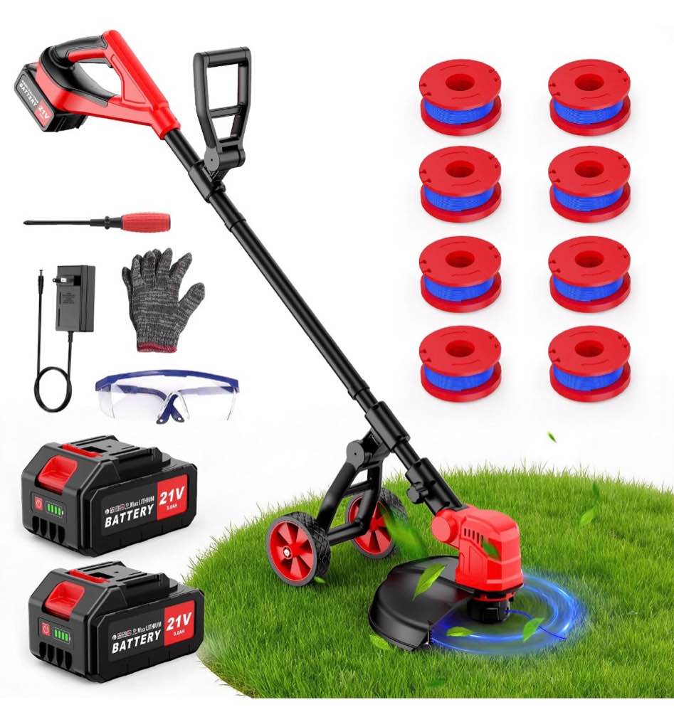 Tanbaby 12-inch Brushless Motor Cordless Weed Eater & String Trimmer, Auto Line Feed, 2 x 3.0Ah Battery, Weed Wacker for Lawn Yard Garden