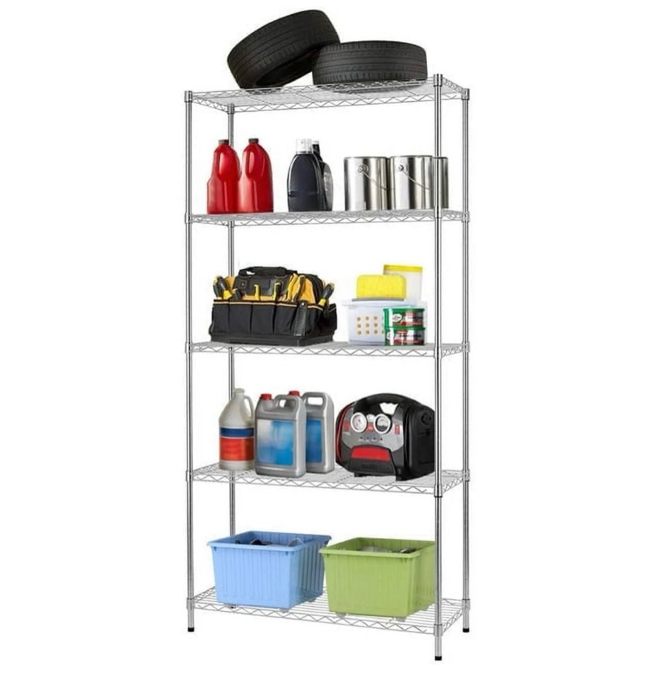 BestOffice 5 Tier Wire Shelving Unit 1250lb Capacity Chrome