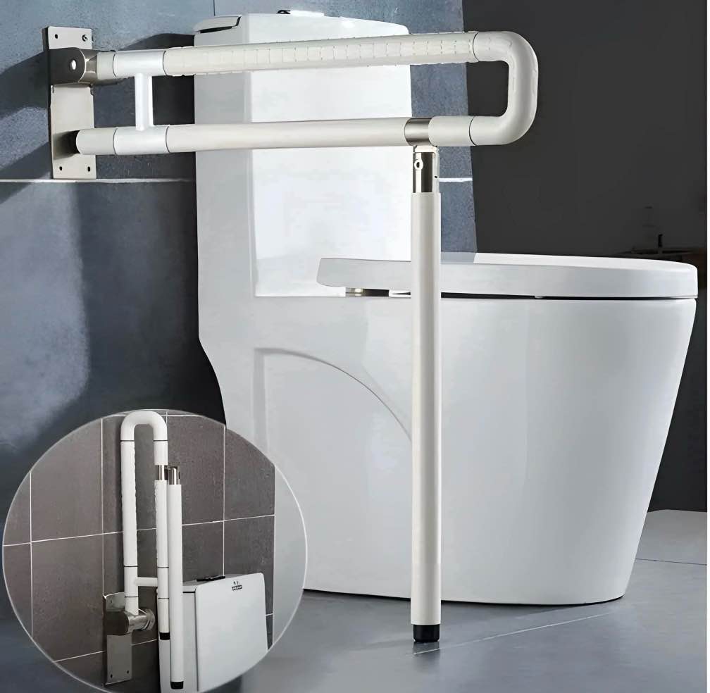 Petoto Handicap Grab Bars for Bathroom  Foldable Toilet Grab Bar Safety Rails with Leg for Elderly