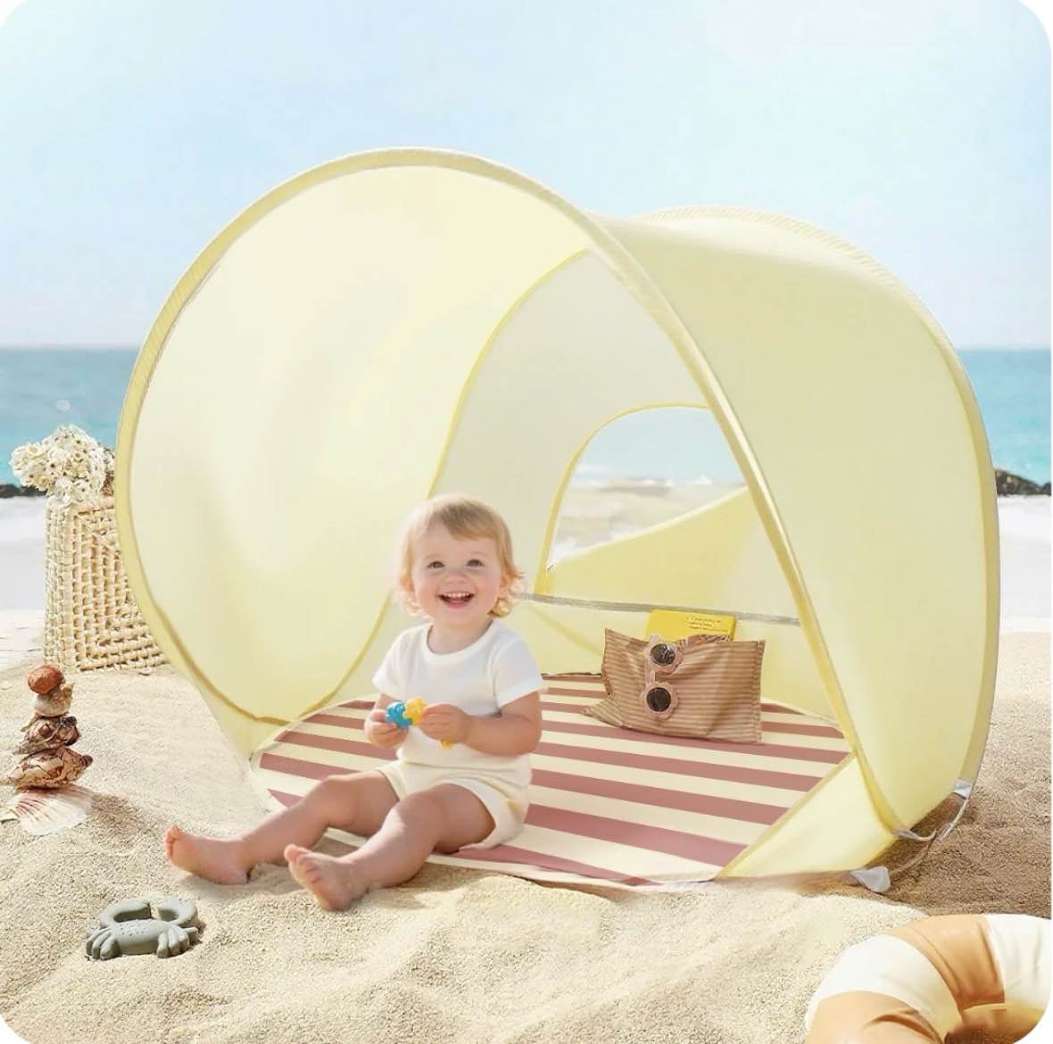 Baby Beach Large Tent – Pop up Baby Tent with UV Protection Portable Baby Beach Essentials 43 X57 X57 Sun Shelter for Infants Baby Outdoor Use