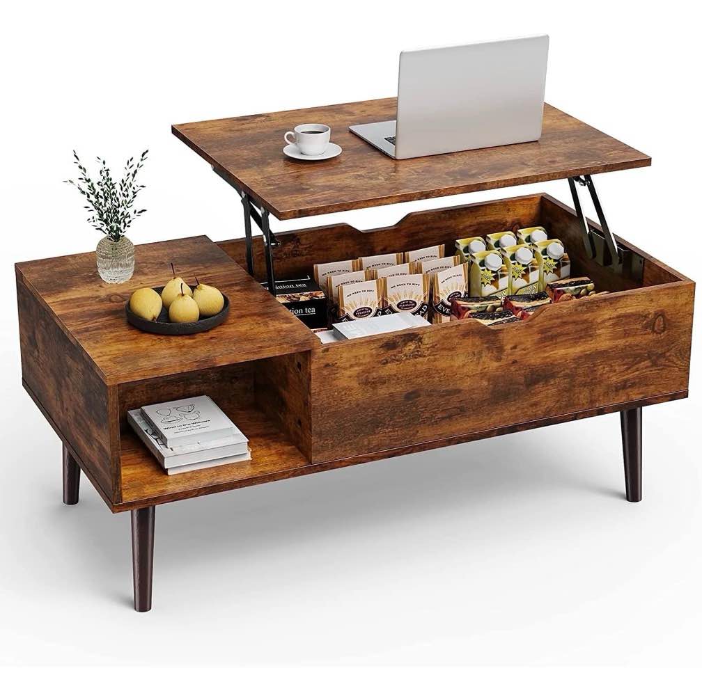 Edx Modern Lift Top Coffee Table With Hidden Storage Compartments, Adjustable Shelves For Living Room, Small Spaces, Rustic Brown 39.37"X16.69"19.93"