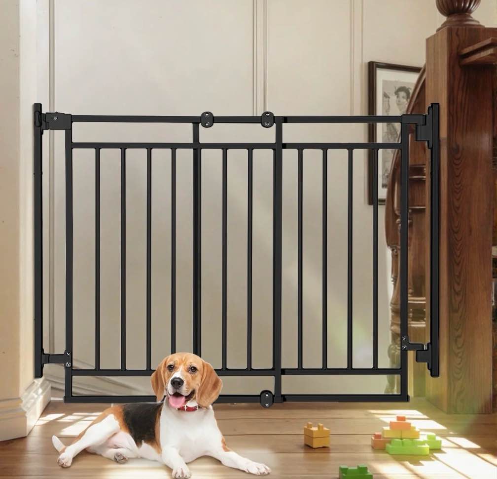 Pet Gate No Bottom Bar, Caveen 27.5-43" Pet Safety Gate for Stairs and Doorways, Black