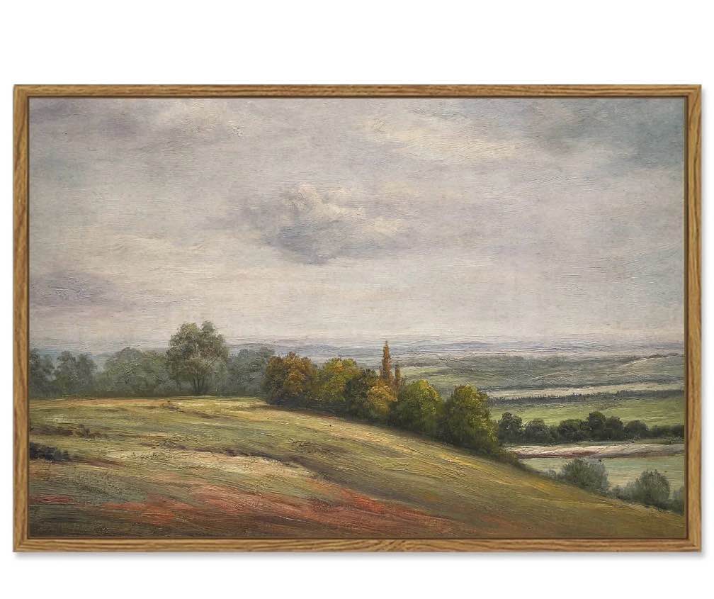 Drsoum Framed 24x36in Landscape Canvas Vintage Classical Framed Paints White Clouds Over Vast Grassland Room Decor - Natural Framed