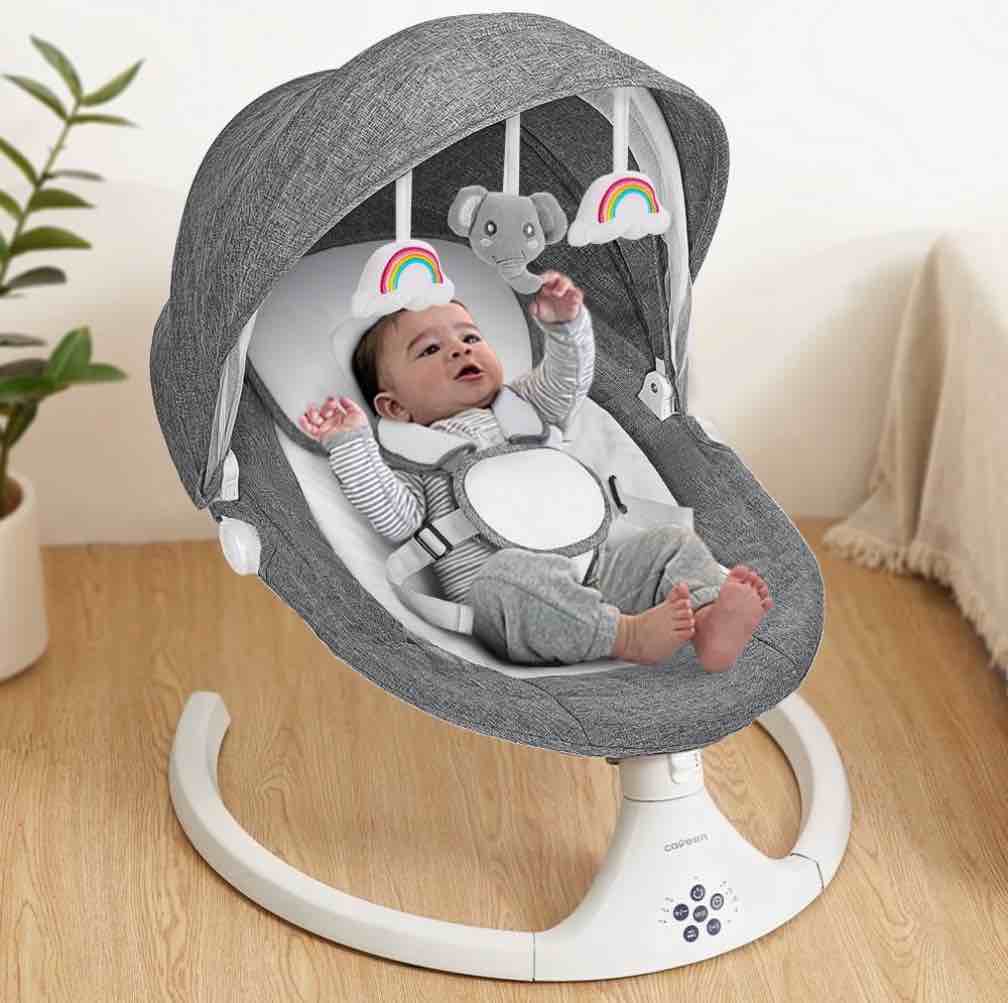 BIOBY Baby Swing for Infants - Motorized Portable Swing, Cradling Swing, bluetooth Music Speaker with Remote Control