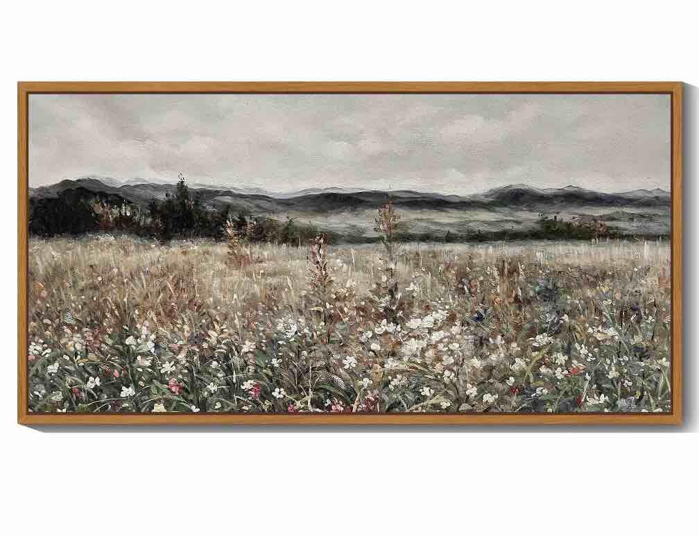 drsoum 20x40in natural framed vintage landscape large canvas wall art prairie in full bloom classic wall prints modern farmhouse dining rooms bedroom living rooms decor