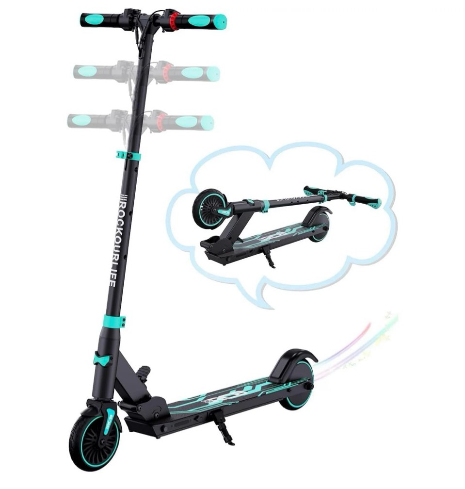 RCB Electric Scooter for Kids Ages 8-16  Lightweight &Foldable  Max 10 Miles & 12.5Mph  Double Brake  Adjustable Height Anti-Slip Handlebars Blue