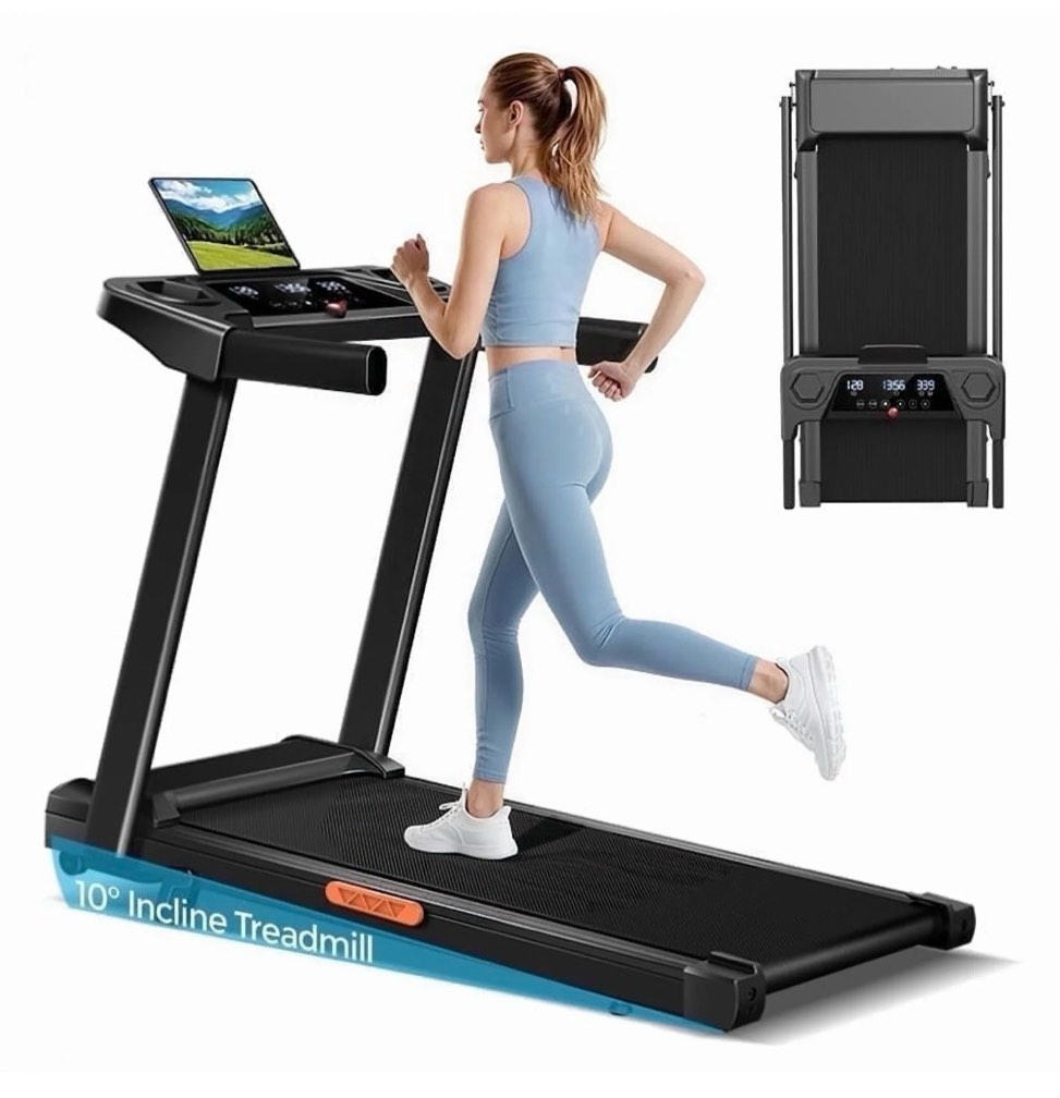 lezee 4 in-1 treadmill for home, foldable with 10% incline, 12 km/h running speed, with 3.0hp motor , capacity 300lbs