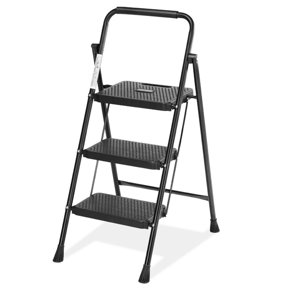 concetta 3 step ladder, folding step stool with anti-slip pedal, lightweight portable ladder for home, workplace, 800lbs capacity?black