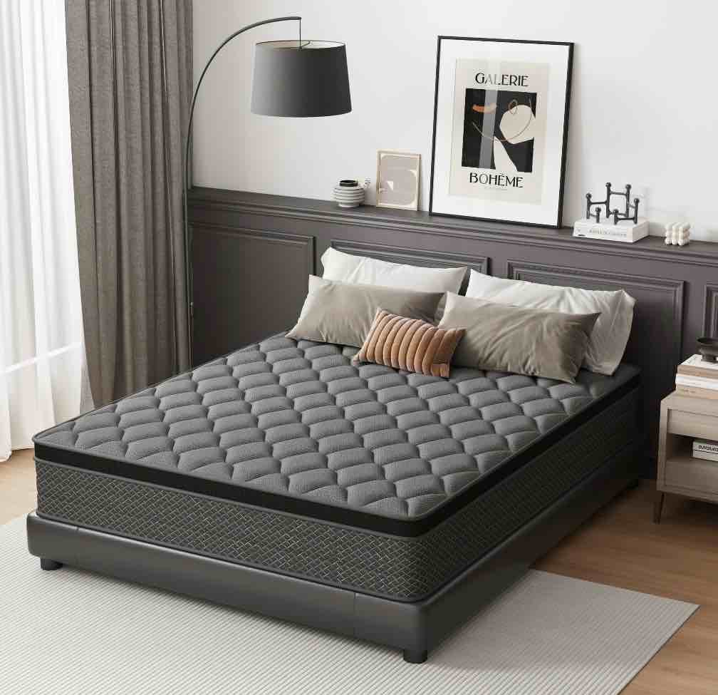 mocangtu 12" queen hybrid mattress in a box, gel memory foam with individually wrapped pocket coils, medium firm, pressure relief, cooling sleep suppo