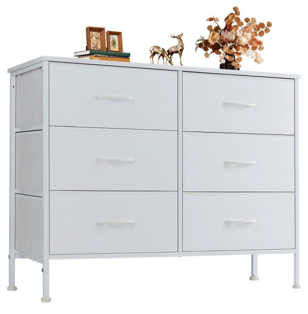 concetta 6-drawer fabric dresser storage chest for bedroom, closet, storage furniture for adults, white