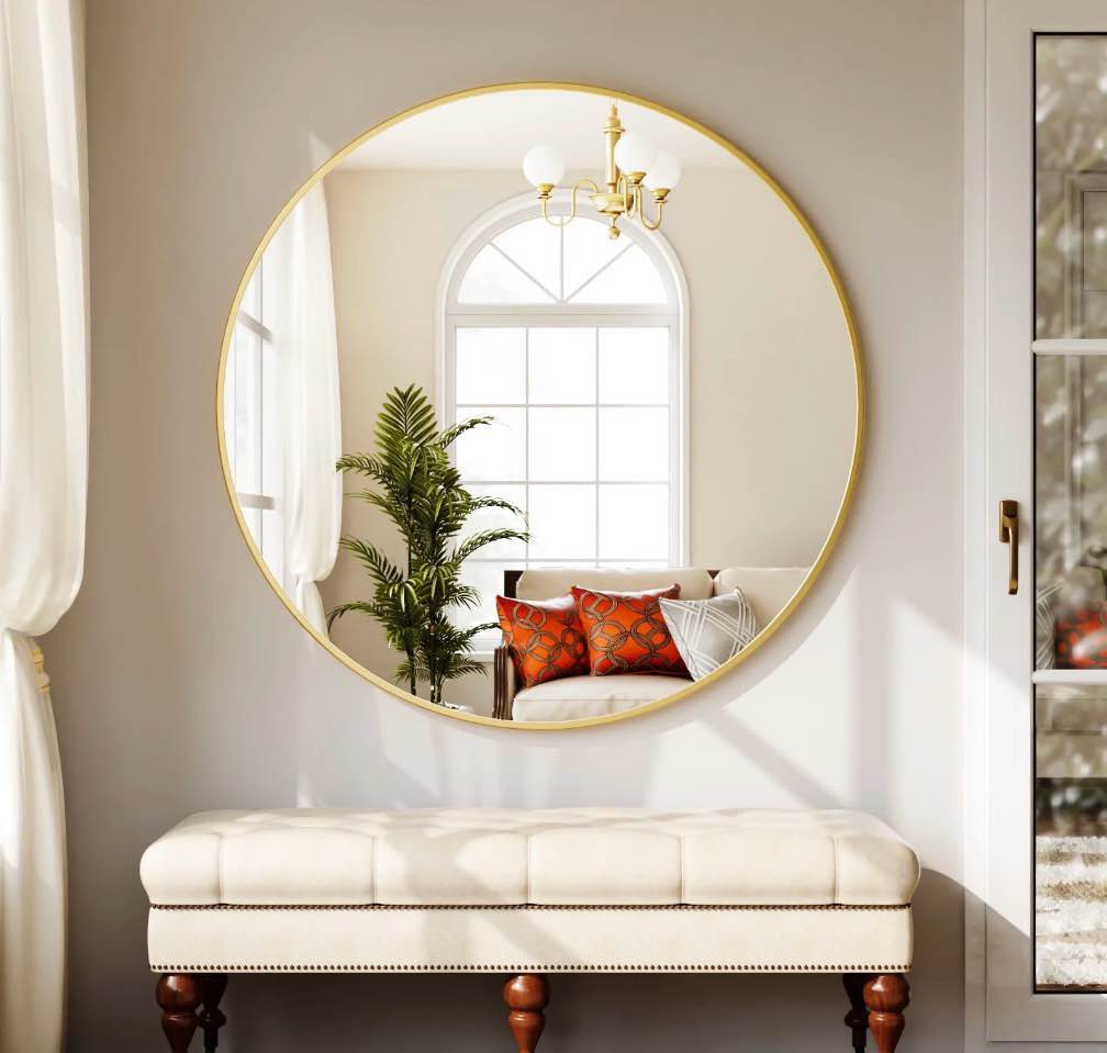 yvanla 30" rounded bathroom wall mirror vanity mirror,gold