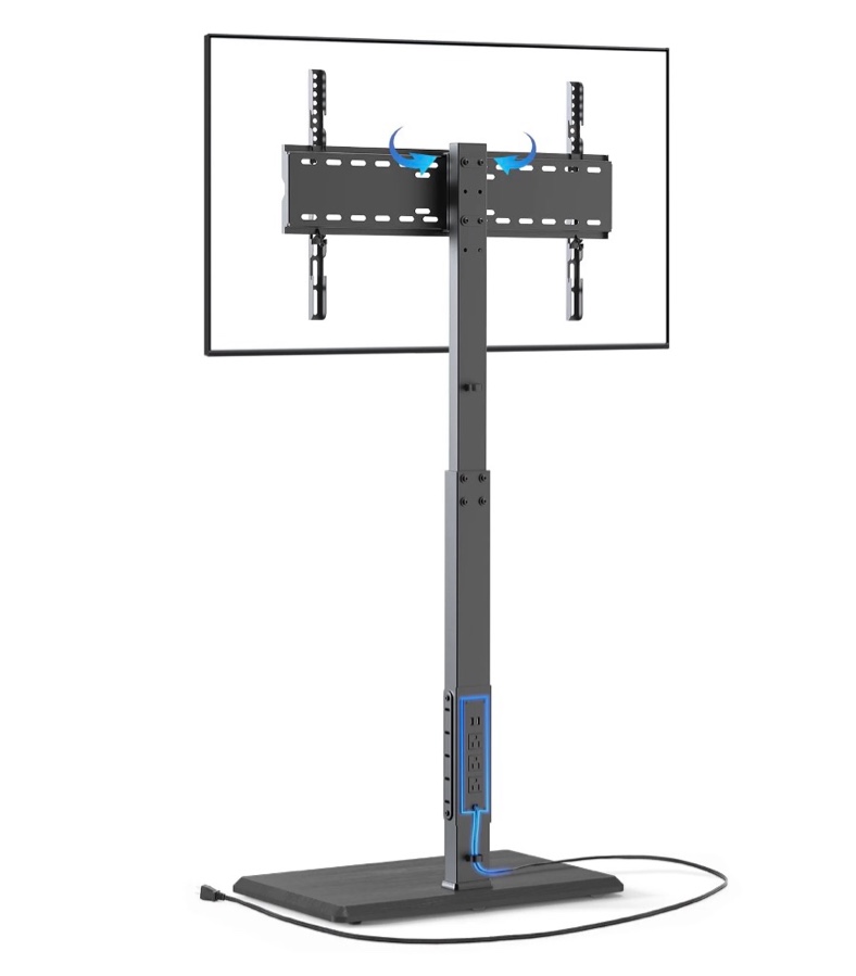 Universal Floor TV Stand,TV Floor Mount Stand with Power Outlet for 32-75 inch TV up to 110 lbs, Swivel and Height Adjustable Tall TV Stand for Bedroom,Office