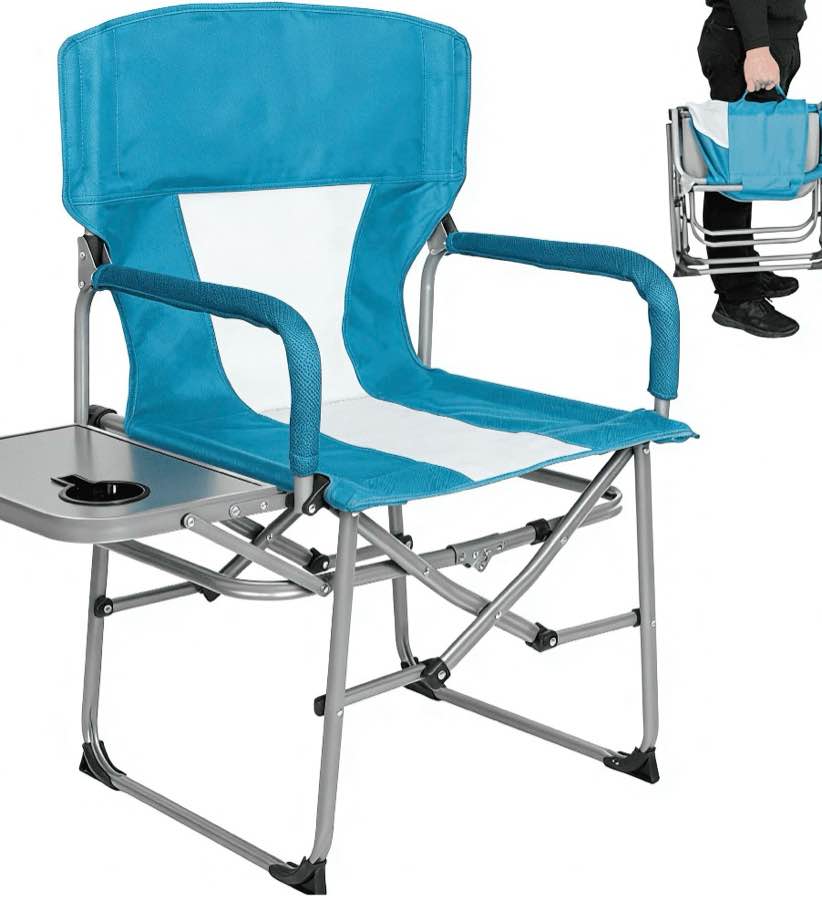Mapskey Camping Directors Chair, Heavy Duty,Oversized Portable Folding Chairs with Side Table, Pocket for Beach, Fishing,Trip,Picnic,Lawn,Concert Outdoor