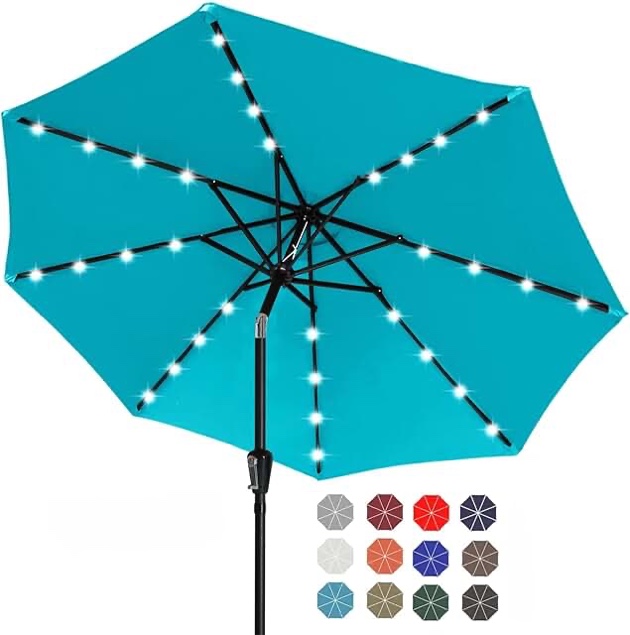 abccanopy 10.5ft patio solar umbrella led outdoor umbrella with tilt and crank turquoise