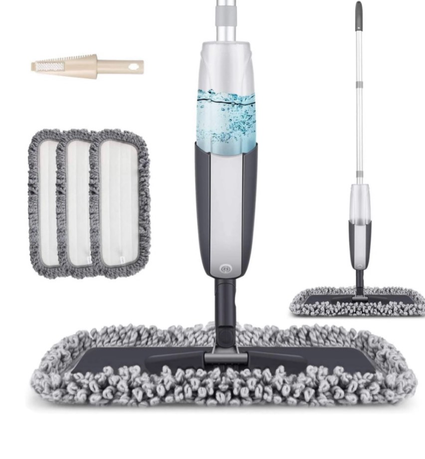 suptree microfiber spray mop for floor cleaning with 3 washable pads 1 refillable bottle 1 scraper