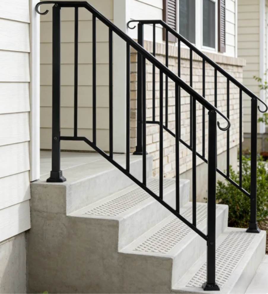 zimtown handrail for stairs fits 2 or 3 steps outdoor stair railing picket black wrought iron handrail