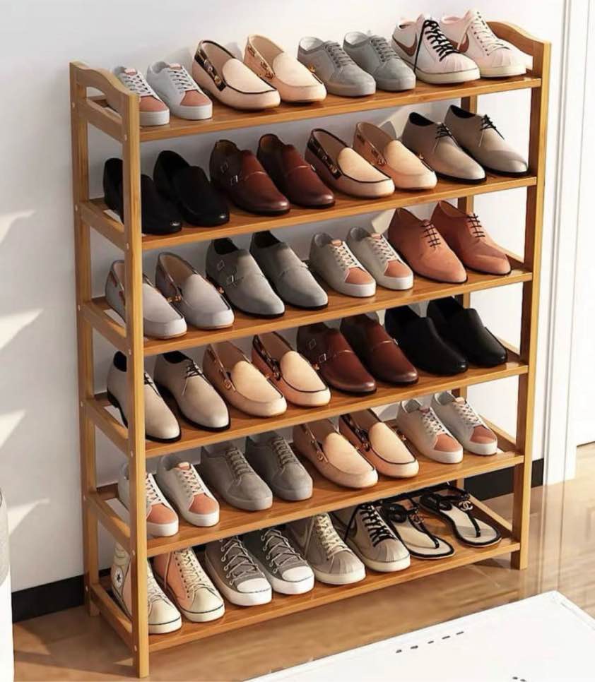 ktaxon 6-tier bamboo wood shoe shelf shoe rack 18-24 pairs utility shoe storage organizer shelving for entryway bedroom living room dorm home natural