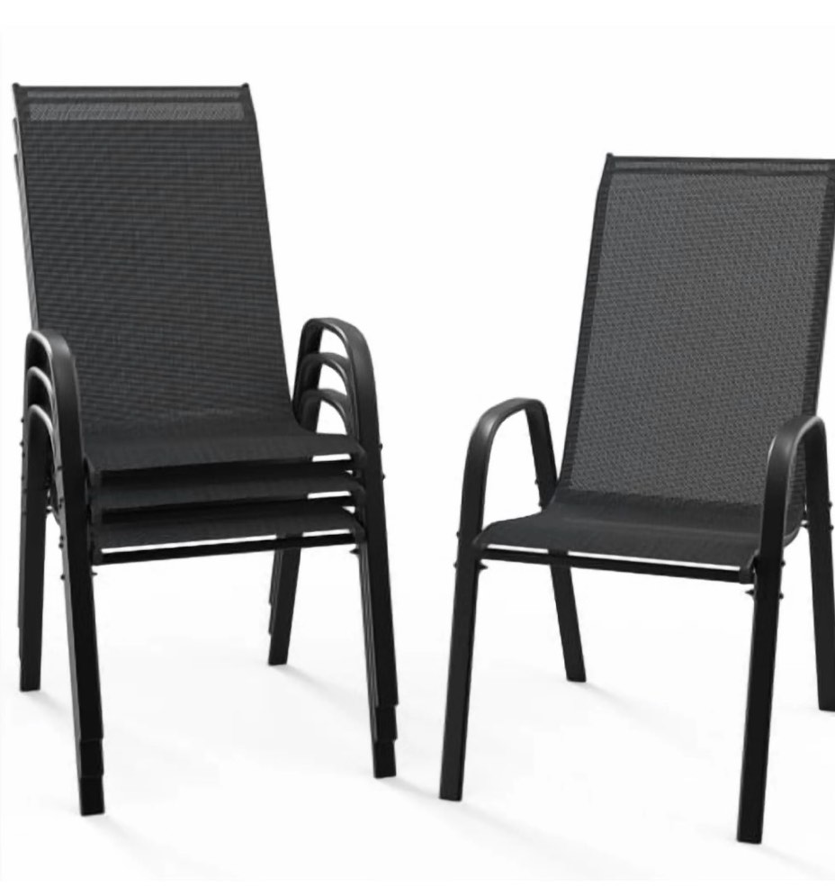 ktaxon 4pcs patio outdoor dining chairs, textilene stackable armrest chairs space saving for backyard porch garden - black