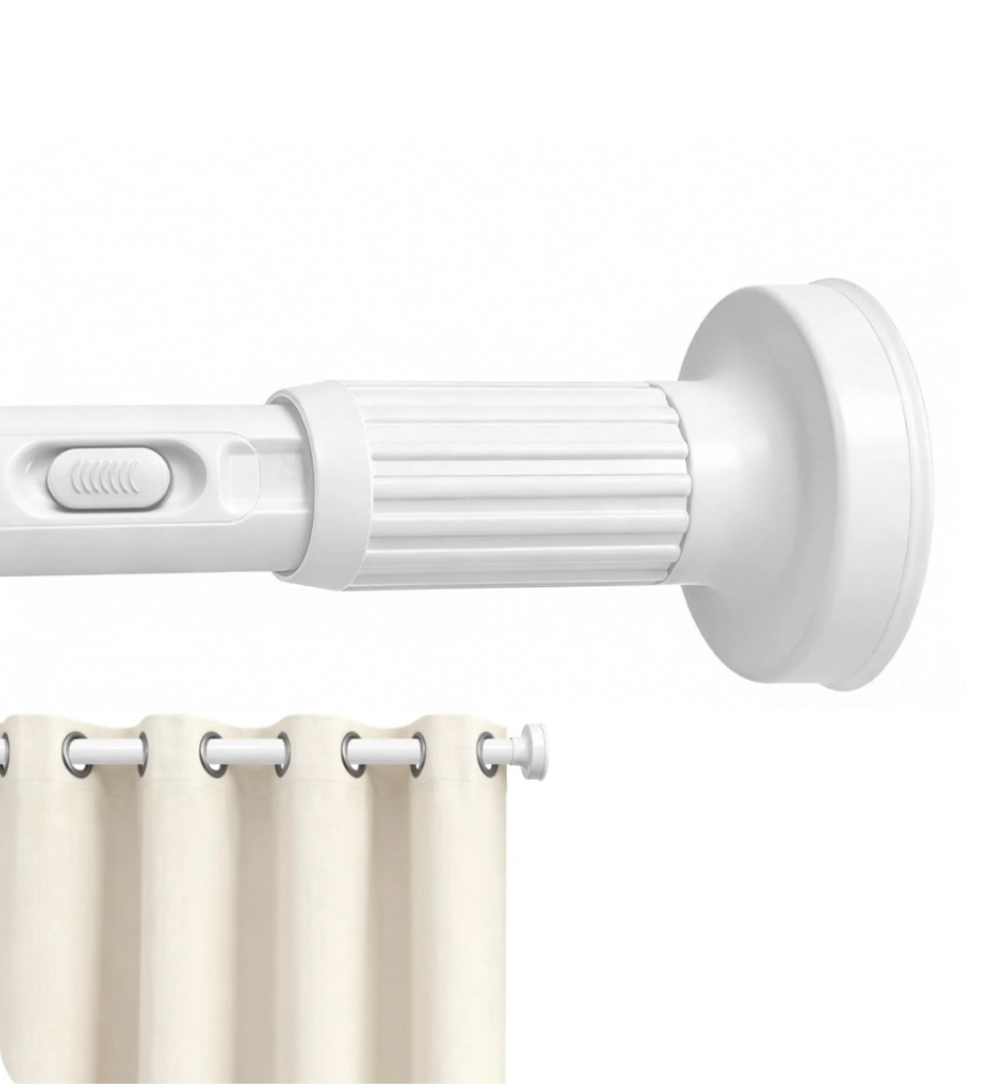 vegcoo one-click tension curtain rod, no drill adjustable spring rod, 39-173 inches extra long, rustproof steel for patio outdoor bathroom window, white