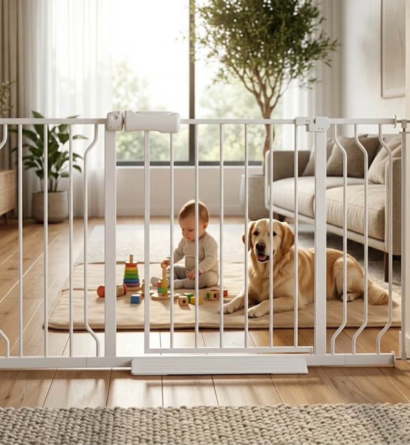 furdear 28.9-47.9" extra wide baby safety gate walk thru white metal gate