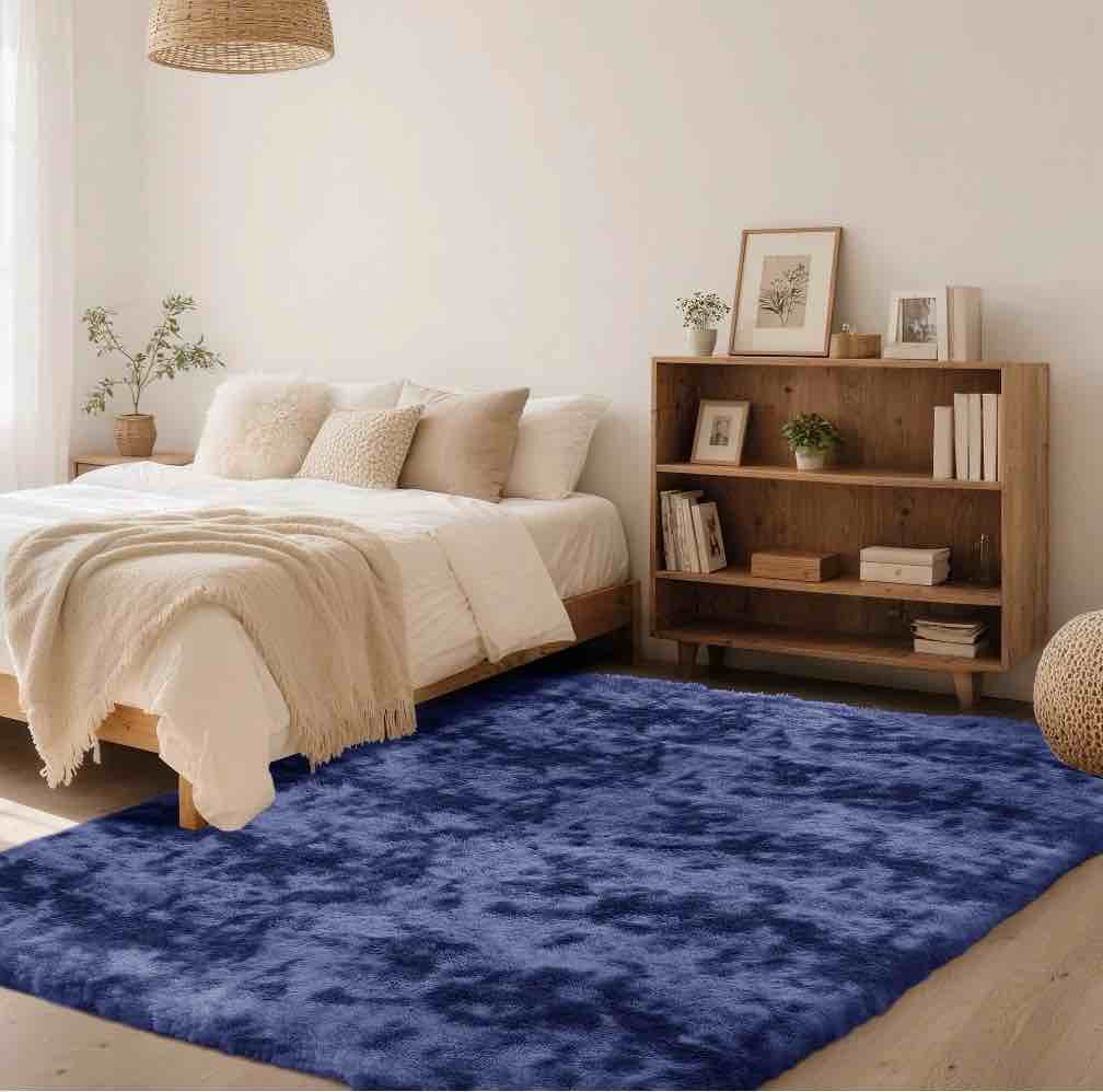 CozyDesg 9ft x 12ft Area Rugs  Soft Fluffy Area Rugs Floor Mat Floor Rugs for Living Room Bedroom Modern Decor Carpet Navy Blue