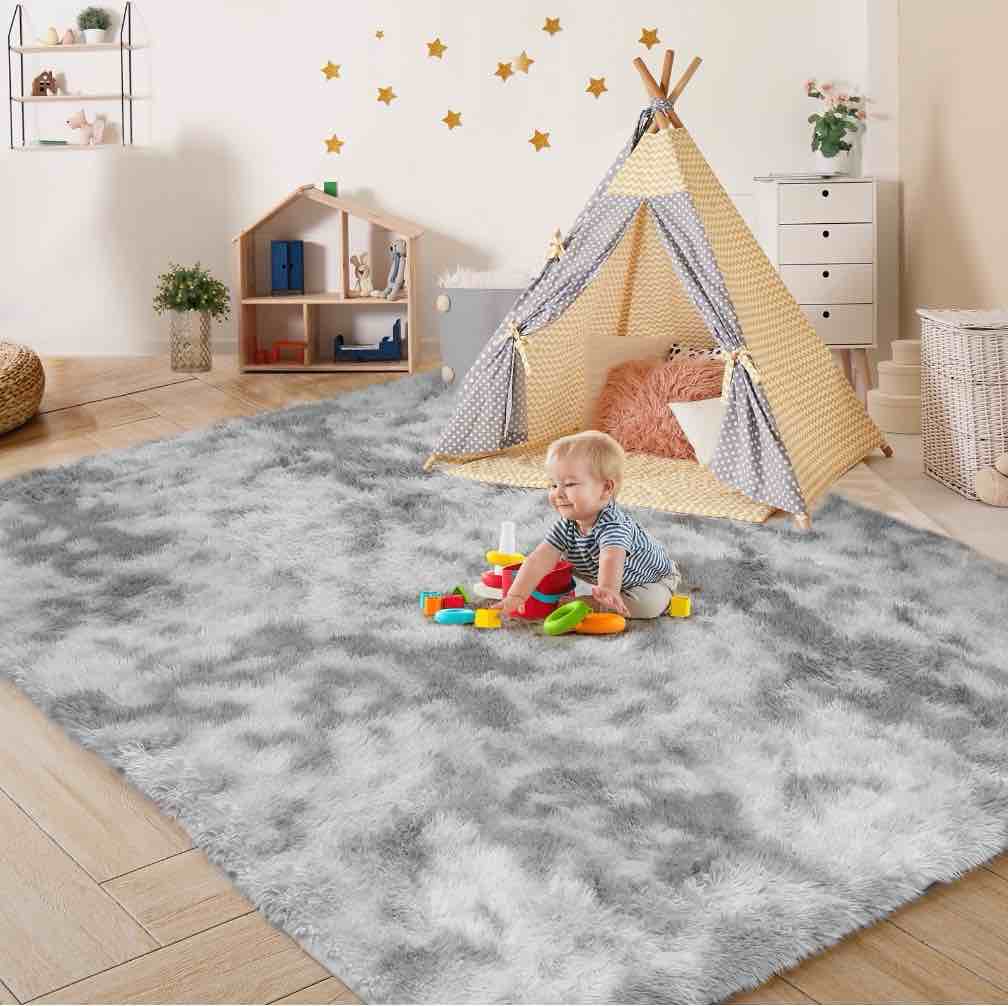 ZRSDIXK 8ft x 10ft Area Rug  Soft Fluffy Area Rugs for Living Room Bedroom Kids Room Decor Carpet  Light Gray